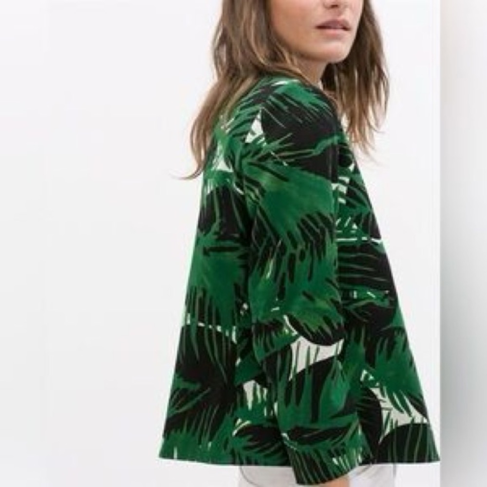 Zara Green and Black Palm Blazer sz Medium